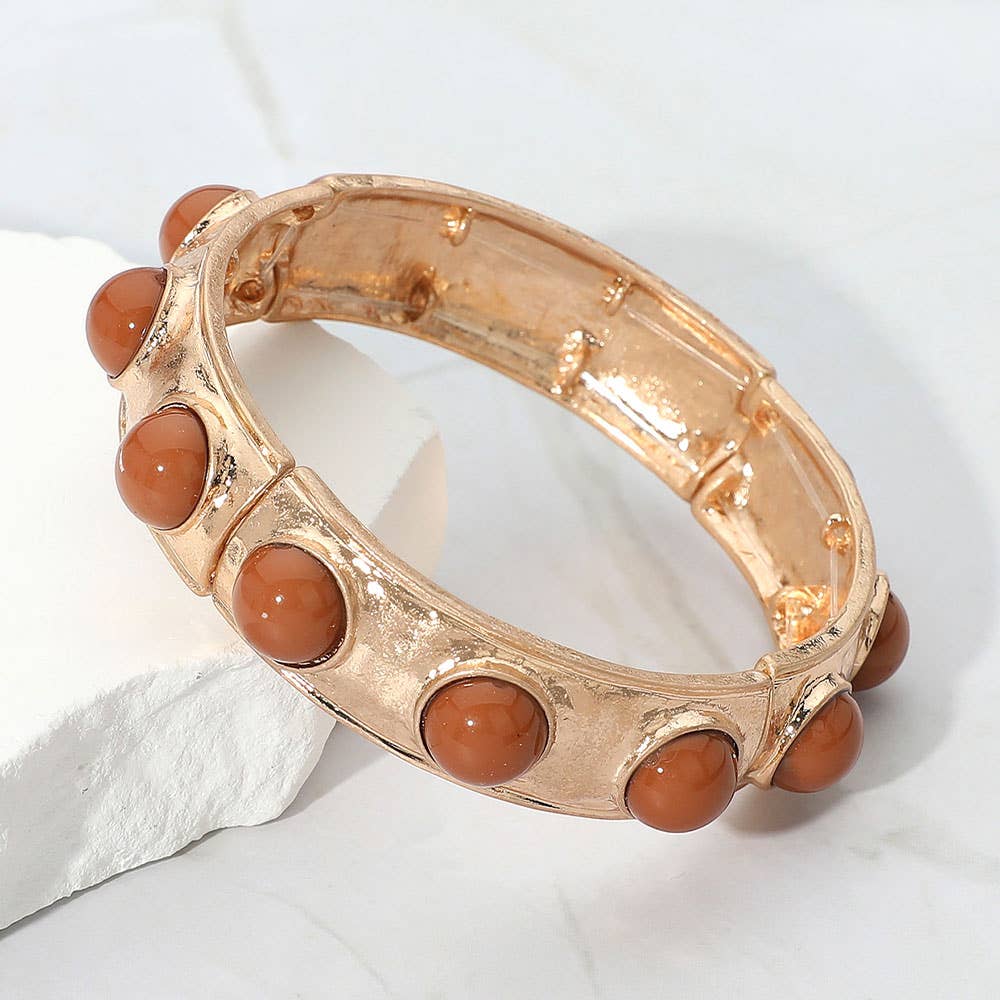 Sensibling Corp. - Wholesale Bangle Bracelet - Bead Pearl Embellished Hammered Metal Stretch Bracelet5