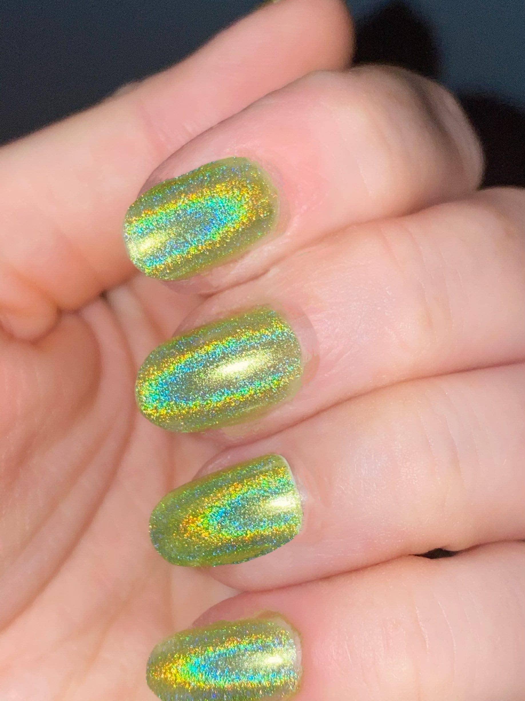 Space Witch Nails - Wholesale Press-On/Fake Nails - Diet Mtn Dew Lemon Lime Neon Holo Nails3