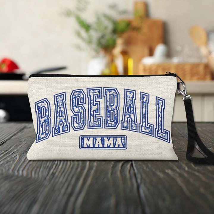 Baseball Mama Wristlet Bag – Canvas Pouch With Zipper for wholesale by The Painted Pug