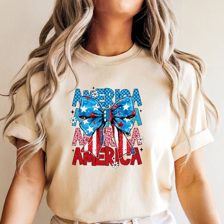 T-shirt illustré du 4 juillet aux États-Unis pour la vente par Happy Mail Wholesale