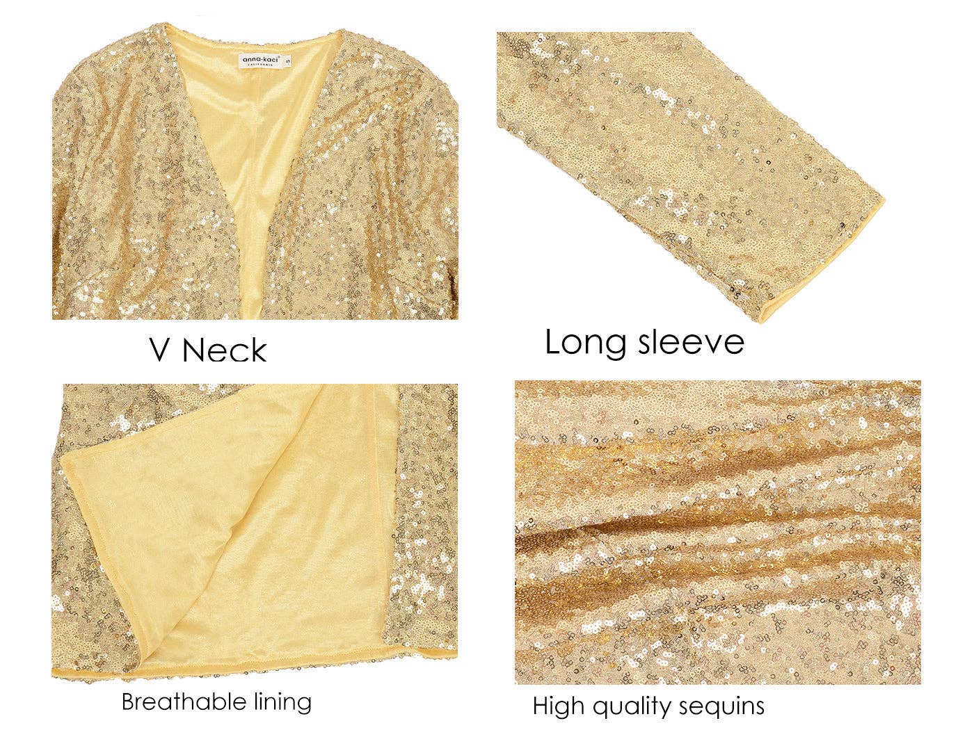 Anna Kaci Wholesale – wholesale Jacket – Women's – Women's Sequin Jacket Open Front Coat Blazer Party Cocktail18