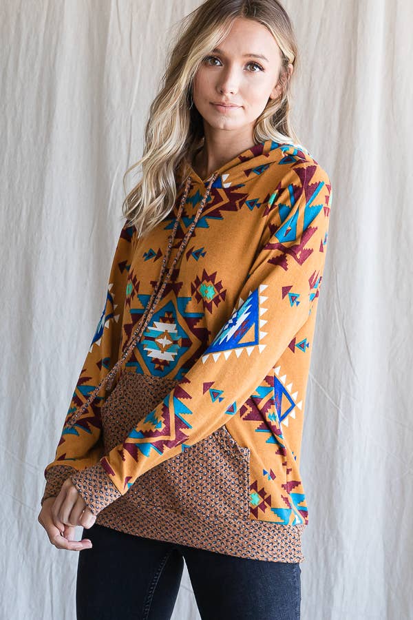 7th Ray – wholesale Hoodie – Women's – Aztec Print Drawstring Women's Hoodie T43374