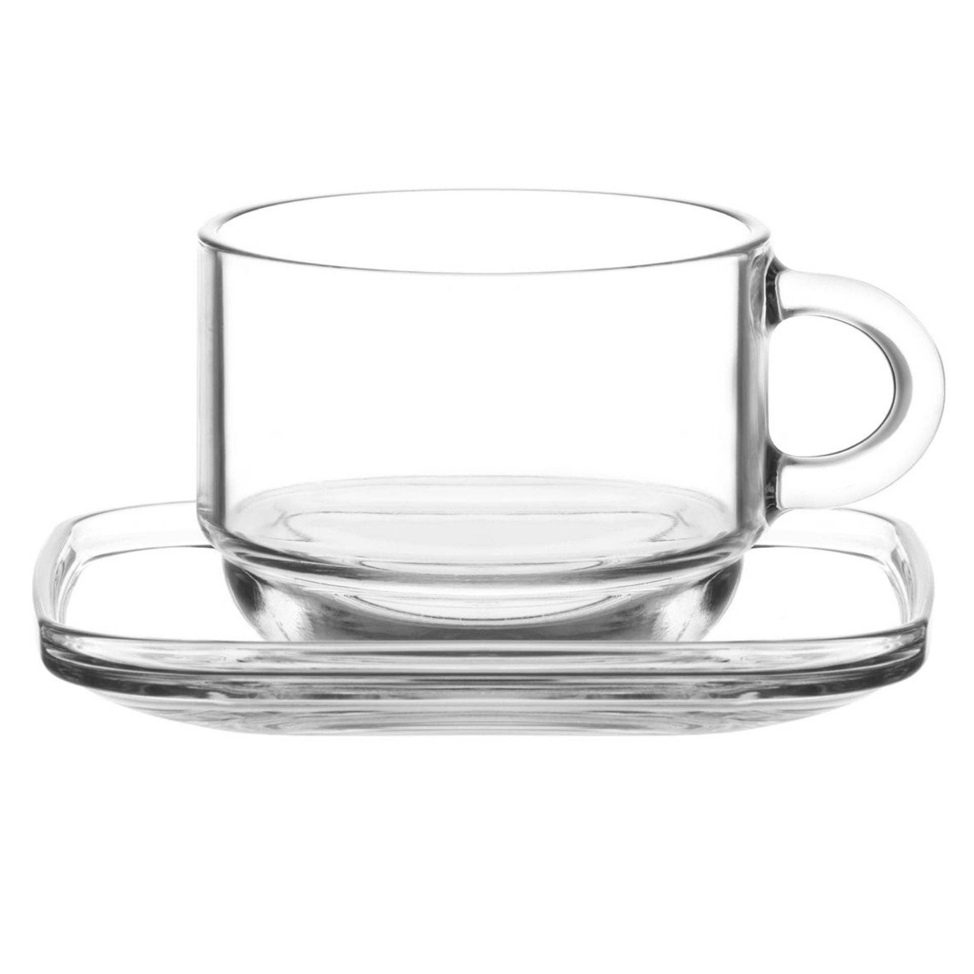 Biomatea - Vendita all'ingrosso Tazza da tè/caffè - Set di tazze in vetro Cozy 12 pezzi – 6 tazze in vetro con manico (270 ml) + 6 piattini in vetro – Impilabile0
