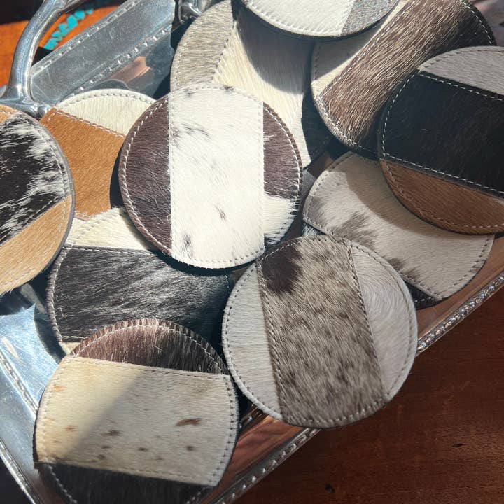 Westrian (Formerly Equipage) - Wholesale Coasters - Genuine Leather Hair On Cowhide Coaster Set of 4