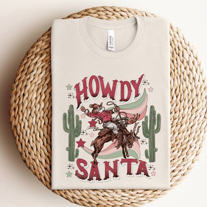 Maglietta/girocollo natalizio Western Howdy per la vendita all'ingrosso da parte di Willow Poppy