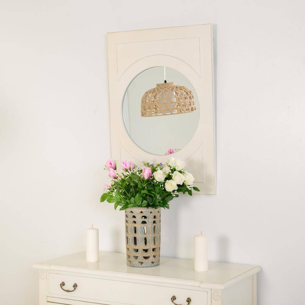 Creaciones Meng – wholesale Wall mirror – Rectangular wooden mirror with round glass1