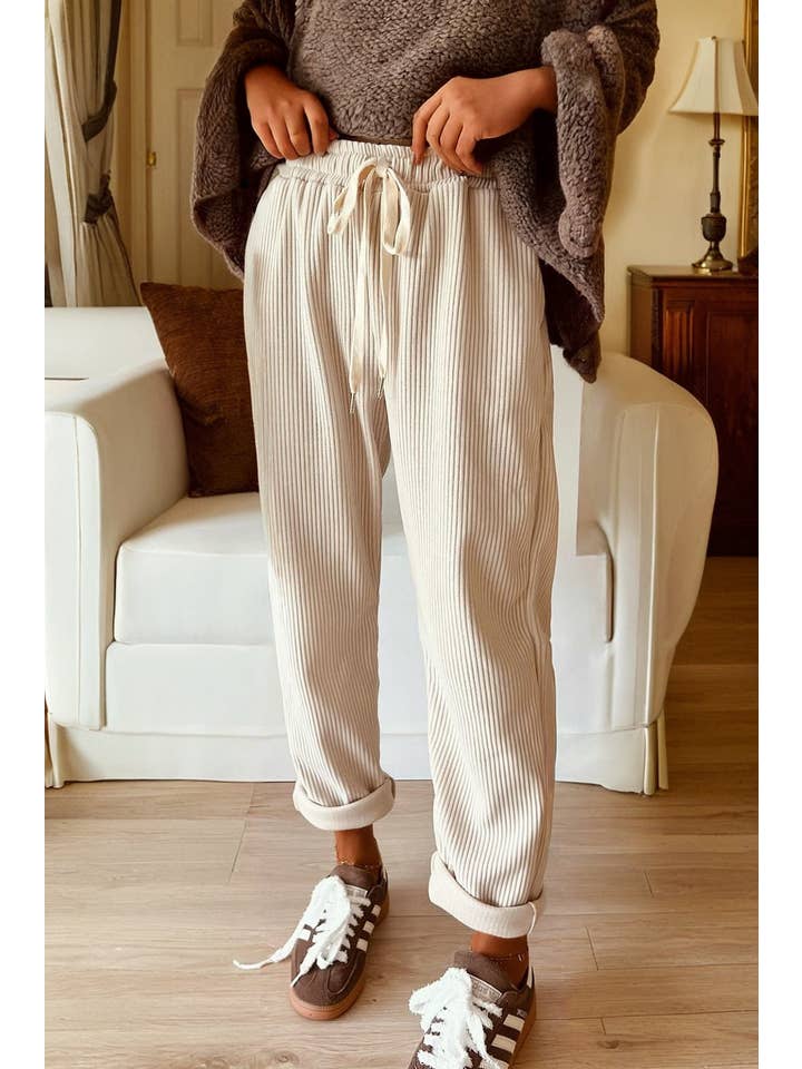 PRETTY BASH - Wholesale Pants - Women's - Solid Corduroy Drawstring Elastic Waist Pants5