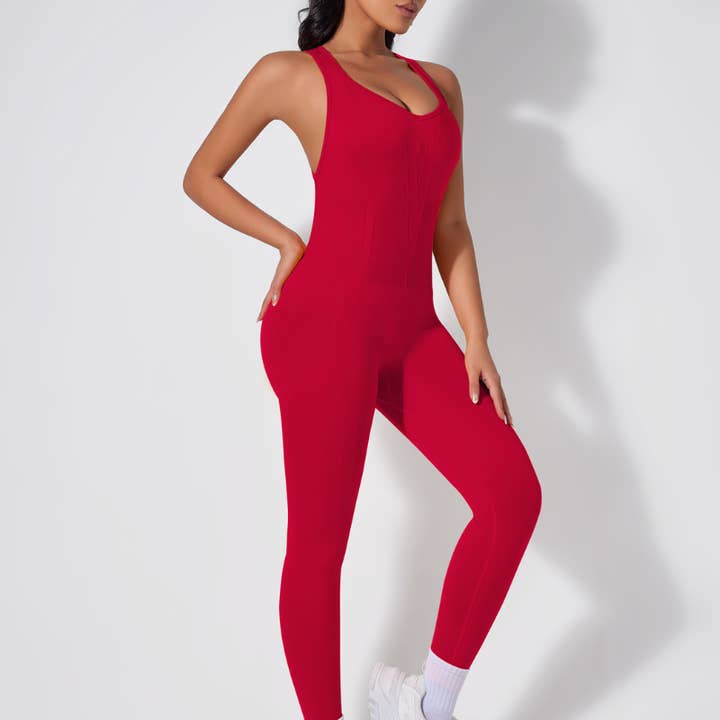 WONDERXFANS - Wholesale Unitard - Women's - Yoga Bodycon V-neck Sports Jumpsuit
