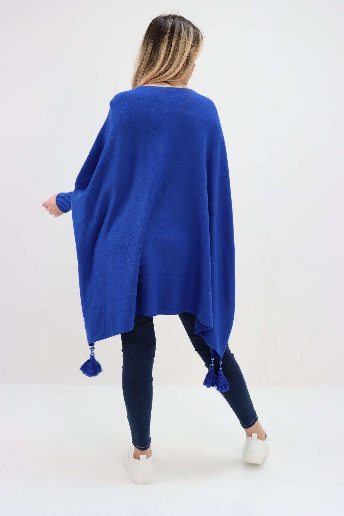 Miss Bold - Wholesale Poncho - Women's - Italian Plain Batwing Sleeves Tassels Tunic Poncho34