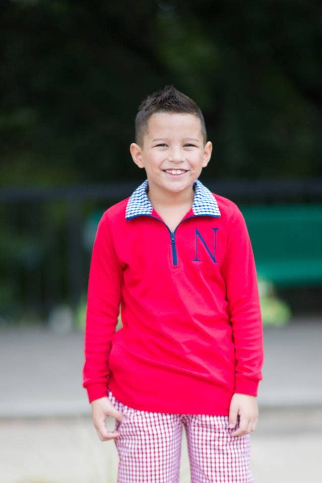 Love That Cotton - Wholesale Sweatshirt - Kids - Red with Navy Gingham Pullover0