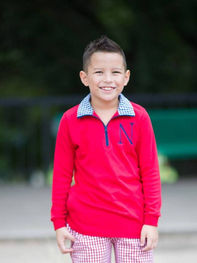 Love That Cotton - Wholesale Sweatshirt - Kids - Red with Navy Gingham Pullover0