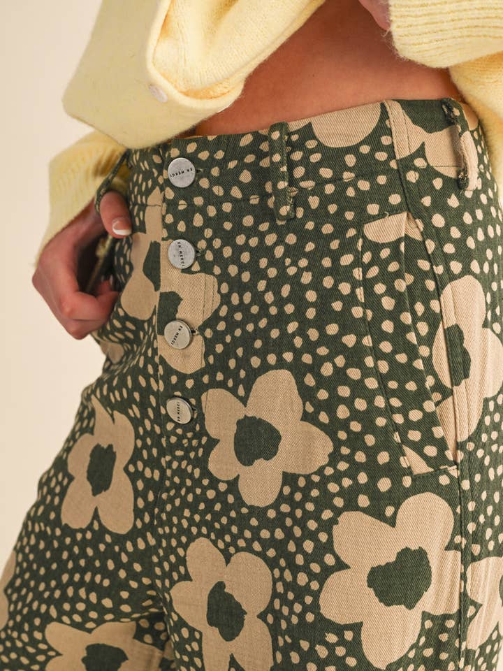 &MERCI - Wholesale Pants - Women's - FLORAL PRINT HIGH WAISTED PANTS MP421427