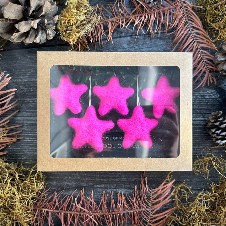 House of Moss - Wholesale Ornament set - Star Ornaments | Boxed Set of 5 Mini Wool Ornaments2
