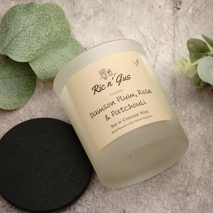 Damson Plum, Rose & Patchouli Scented Candle - Soy and Coconut Wax for wholesale by Ric n'Gus Candles