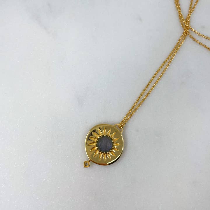 SUN NECKLACE ( LABRADORITE, DIAMOND & 18K GOLD VERMEIL ) for wholesale by Eliza Asta Jewellery