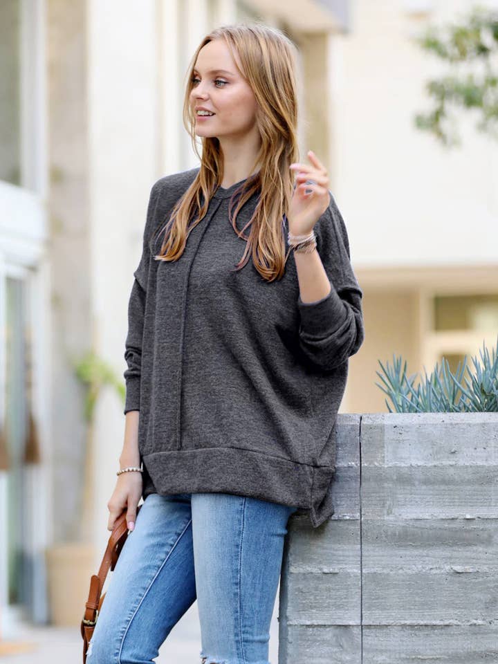 42POPS - Wholesale Knit Sweater - Women's - , Brushed Hacci Oversized Sweater w/ back patch0