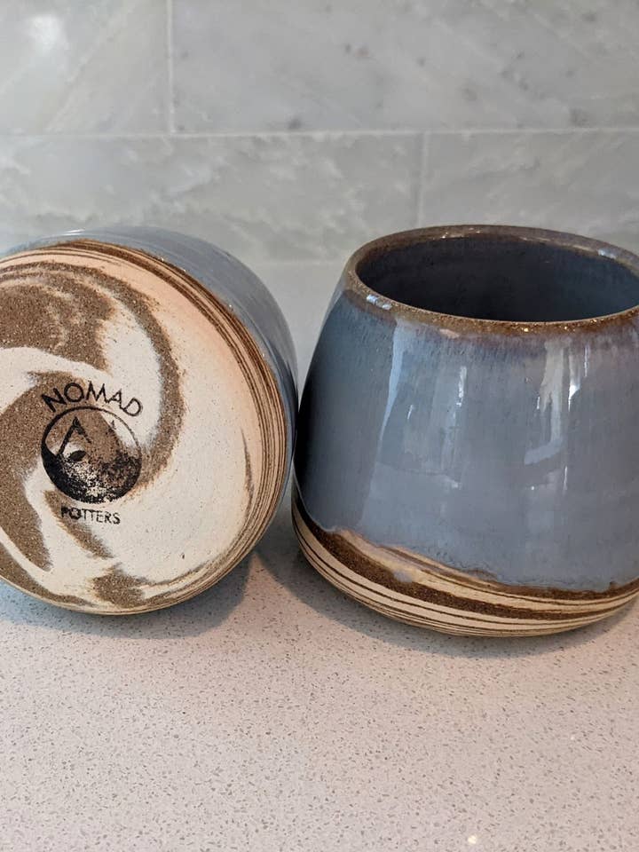 Sky Blue Marbled Tumbler for wholesale by Nomad Potters