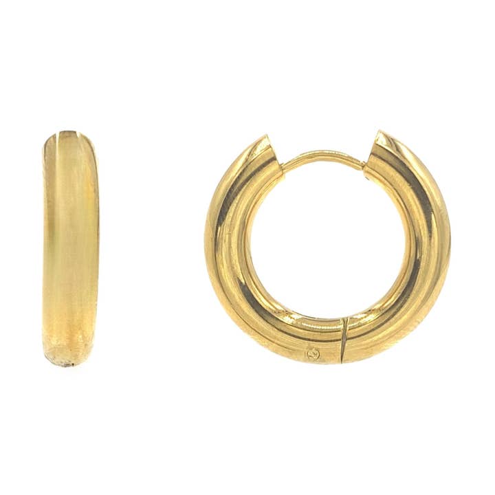 Chunky sølv runde stål Huggie Hoop øreringe, 4mm x 12mm for engroshandel hos Nisso & Co. NYC Jewelry Wholesale