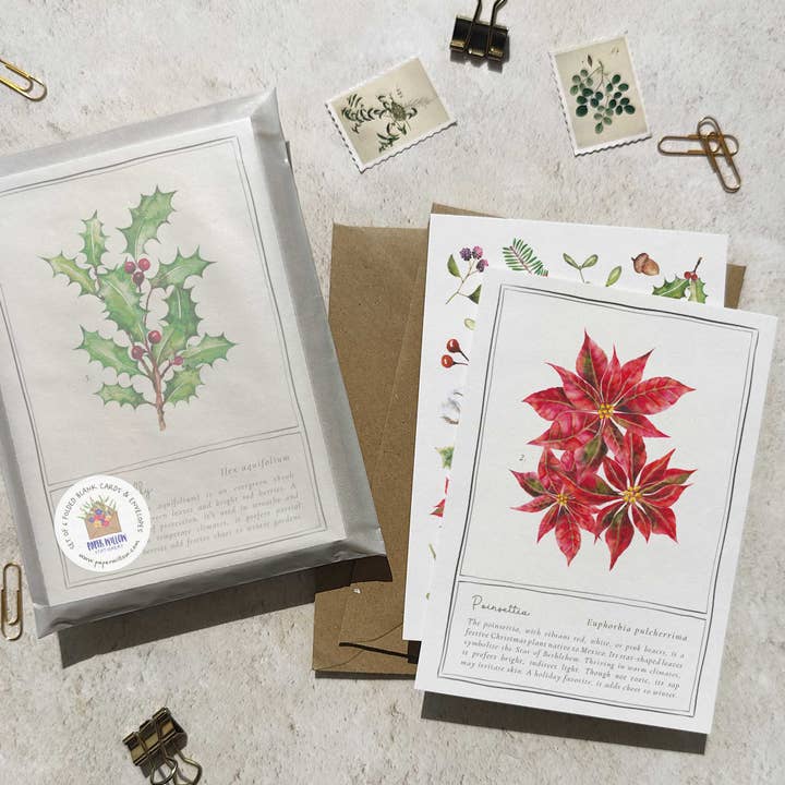 Winter Botanical Set of 6 Folded Cards and Envelopes for wholesale by Paper Willow