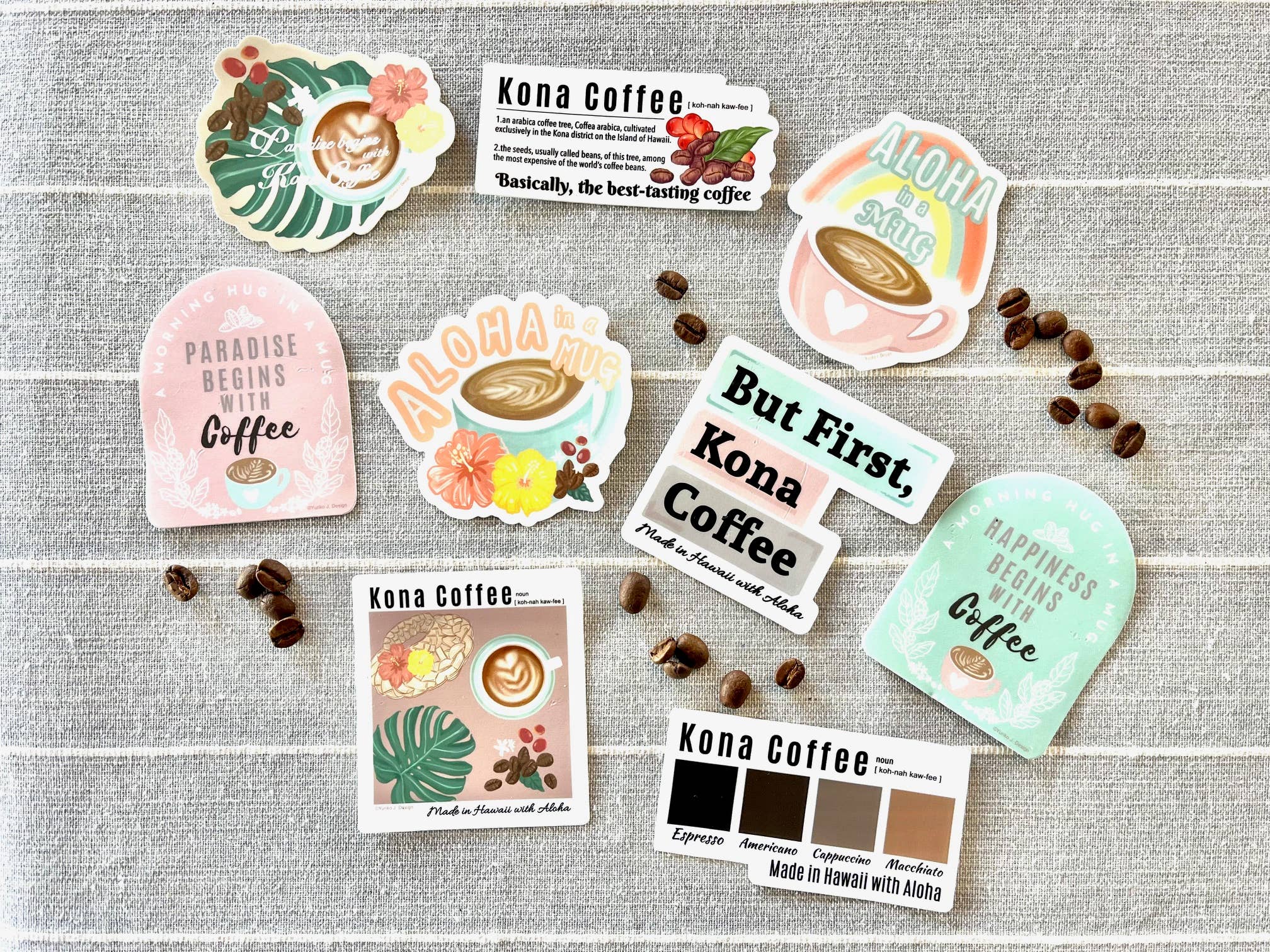 Island Stickers & More / Yuriko J. Design - Wholesale Sticker - But Kona Coffee First Sticker -Hawaii /Coffee/Cafe1