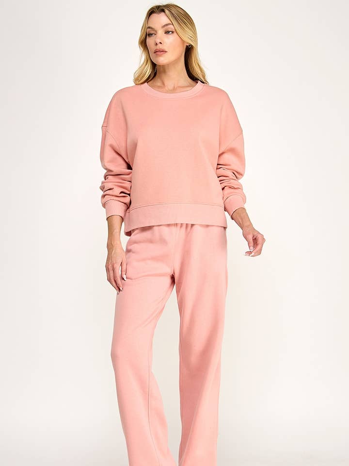 Straight leg & oversized cropped sweatshirt set for wholesale by Pink Irene Wholesale