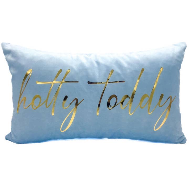 Pudderblå Fløjl Guldfolie Hotty Toddy Pude for engroshandel hos Rachel Brooks Design, LLC