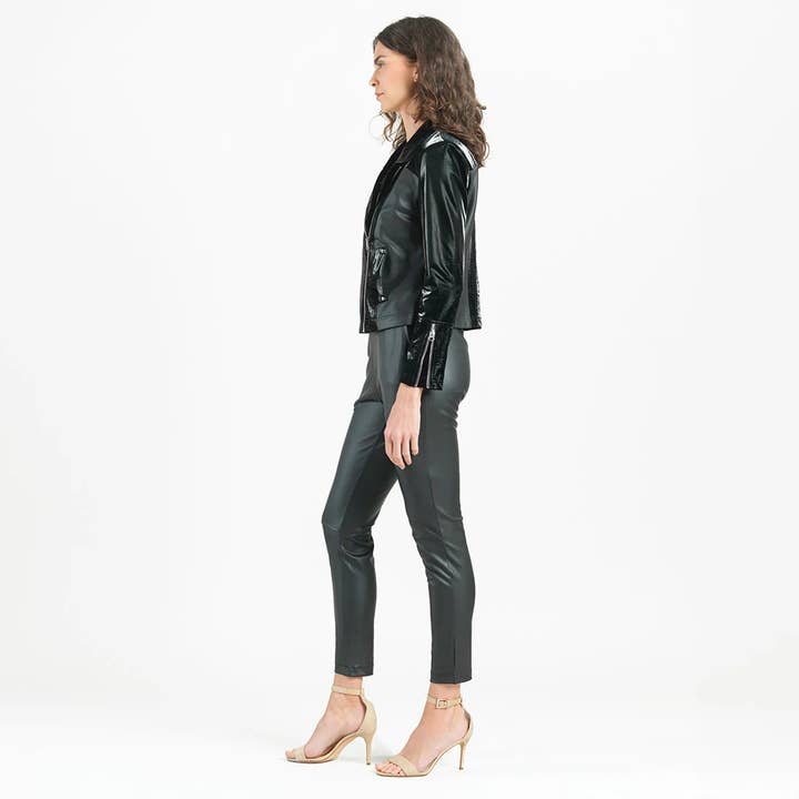Clara Sunwoo - Wholesale Leather Jacket - Women's - JK225H -Vinyl, Liquid Leather ™ Panel Zip Cuff Pocket Jacket11