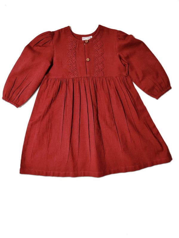 Yo Baby - Vente Robe – enfant - Robe chemise à manches longues en dentelle rouge : tout-petit : préadolescent : enfants