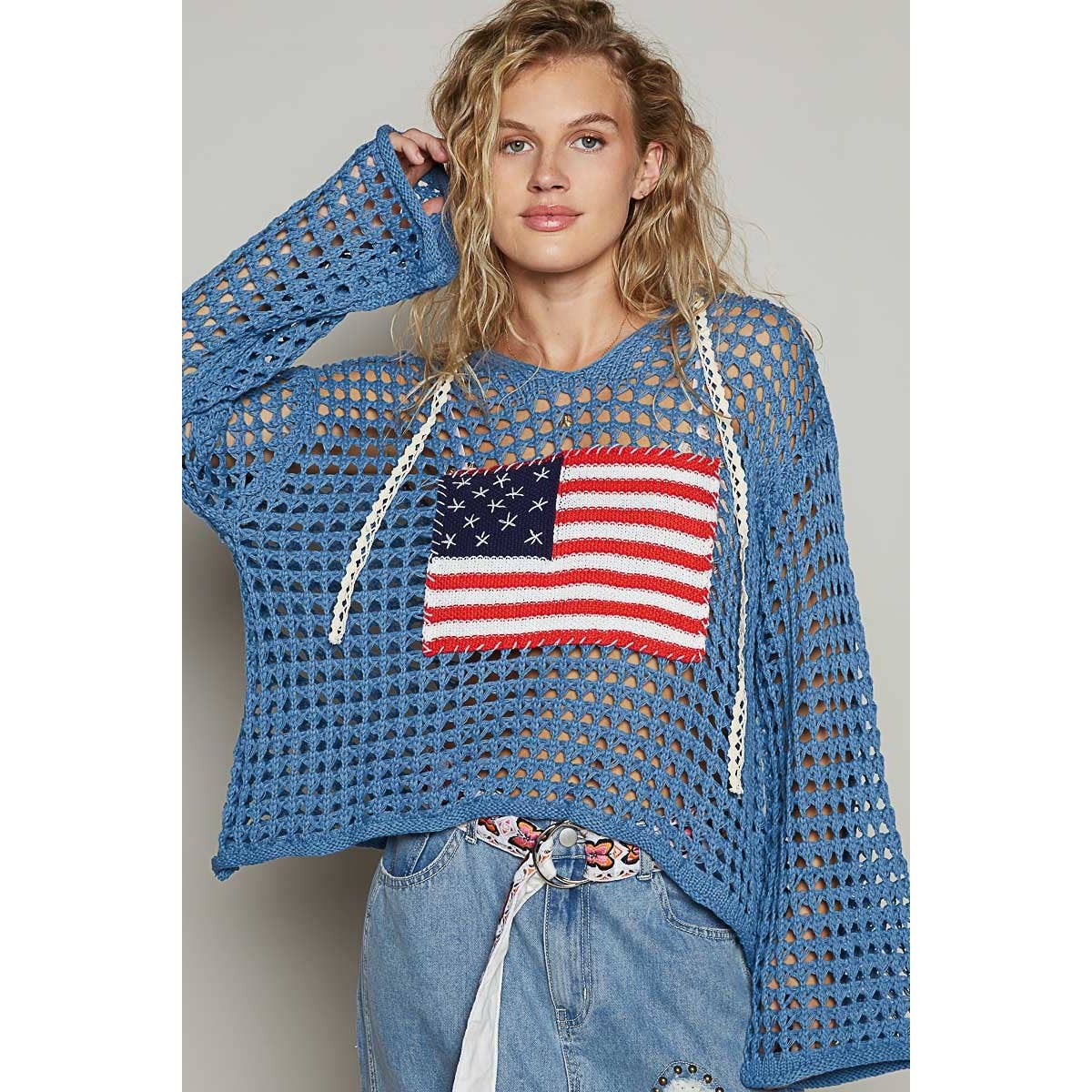 Apolline - Wholesale Knit Sweater - Women's - V Neck American Flag Hoodie Sweater Patriotic Cozy and Styli6