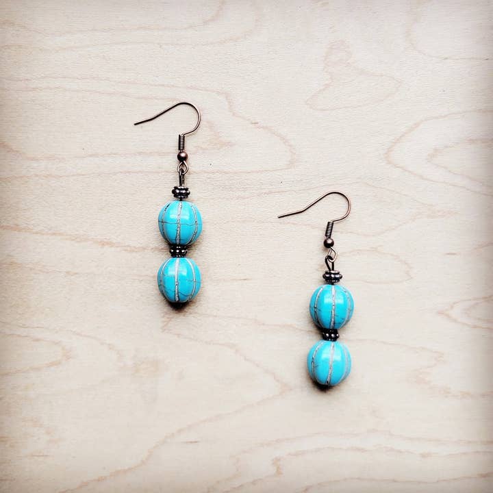 **Blue Turquoise Melon Bead Earrings 220z for wholesale by The Jewelry Junkie