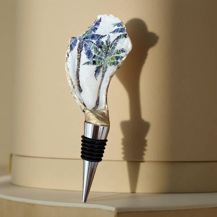 Shell Yeah By Jaks LLC - Wholesale Wine Stopper - Tropical Palm Tree Oyster Shell Wine Stopper – Gold Rim2