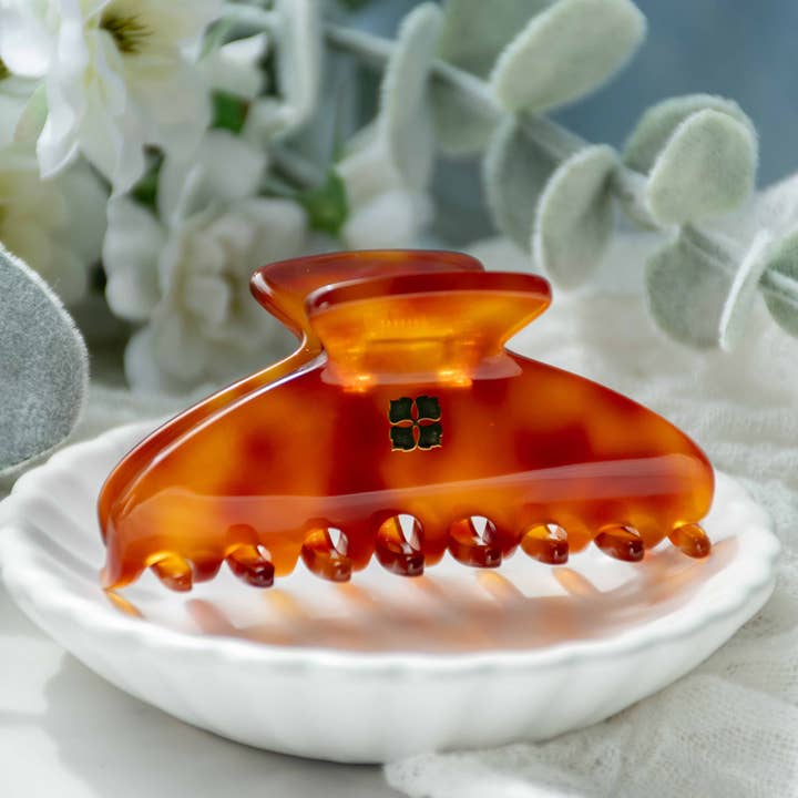 Fenna&Fei - Wholesale Hair Clip - Women's - Glamour Grip Mini Claw in Barite | Burnt Orange and Brown Tortoise | Italian Acetate Tortoise Shell Small Hair Clip2