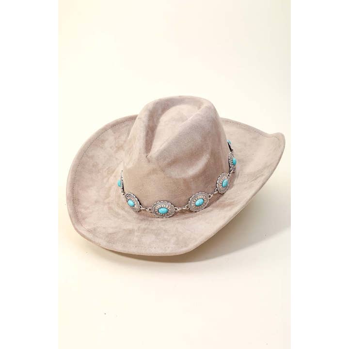 Anarchy Street - Vente Chapeau en feutre - femme - Chapeau de cowboy western avec bandeau de pierres ovales turquoises4