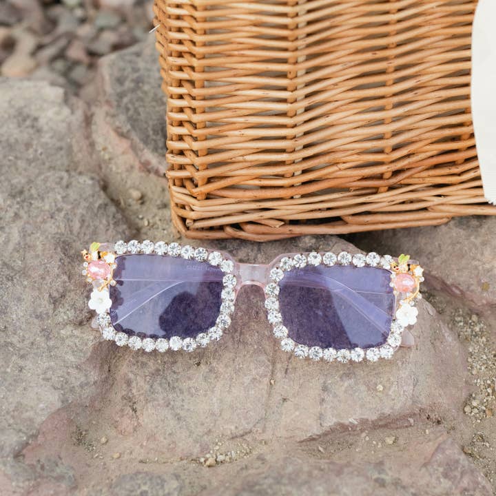 Rhinestone Square Sunglasses in Purple for wholesale on Faire3