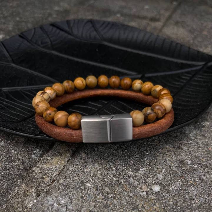 Combination Gemstone and Leather Bracelet - Style 116 for wholesale by Sun Enterprises B.V.