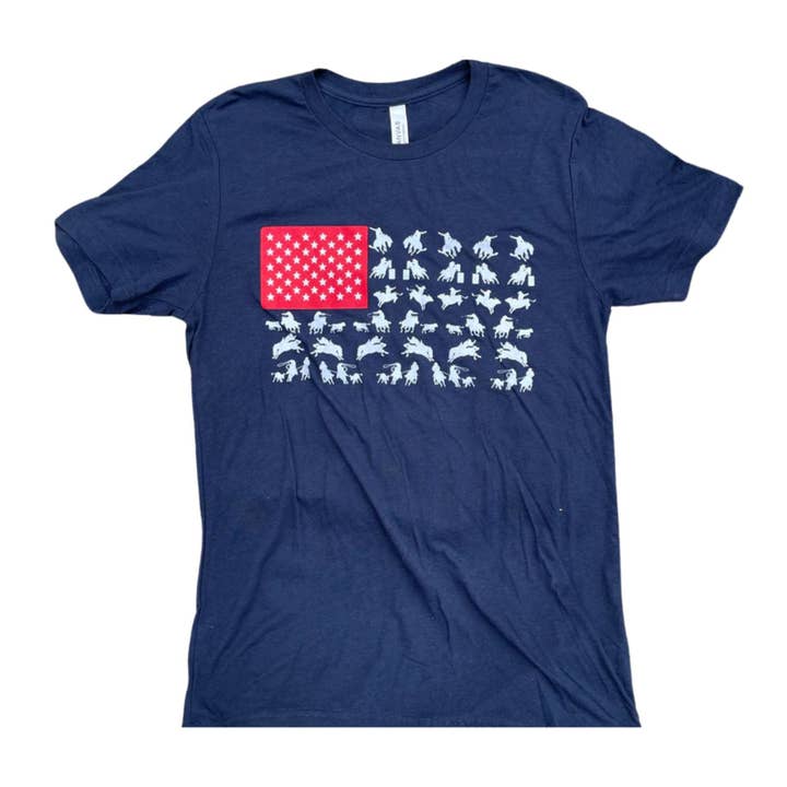 "Rodeo Flag" - Solid Navy Adult Tee (WESA JAN 2024) for wholesale by Cactus Alley Hat Co.