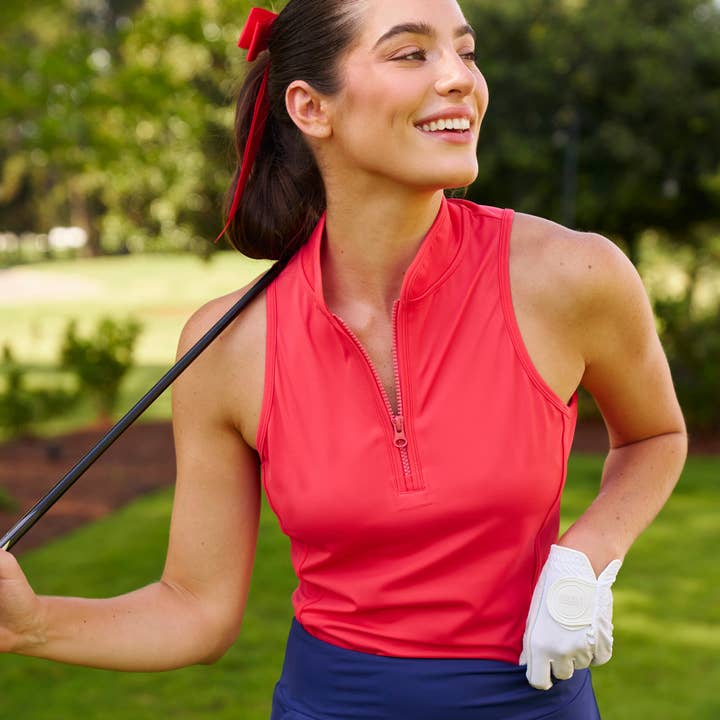 PRE-ORDER Sleeveless Mara Shirt in Poppy for wholesale by Emyvale Golf