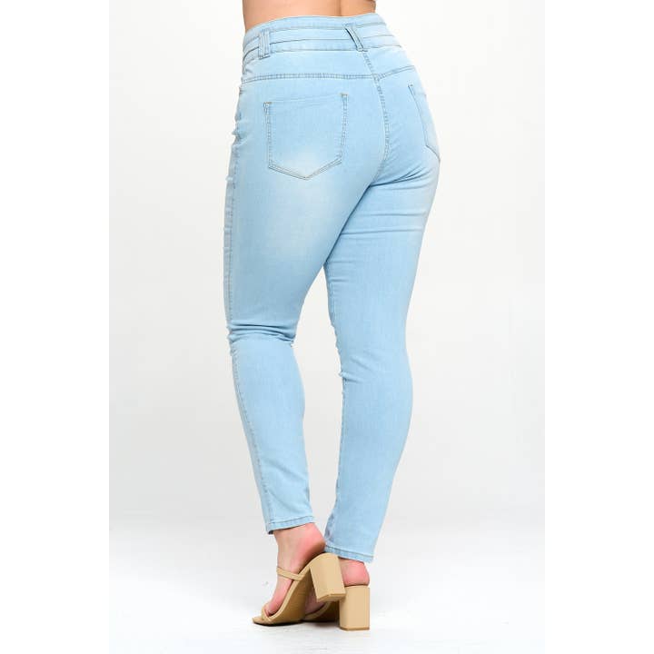 Blue Turtle - Wholesale Jeans – Women’s - Stacked To The Max High Waist Plus Skinny Jeans Light Blue3