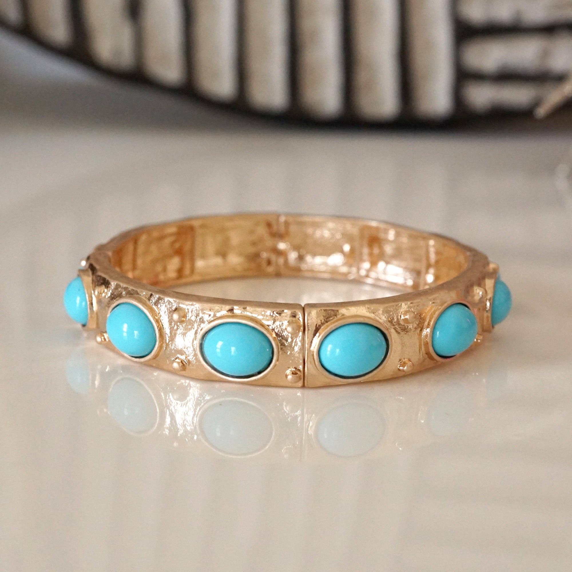 PennyLine inc - Wholesale Bangle Bracelet - Classic Golden Stretchy Bangles – Pearl or Turquoise Accents2