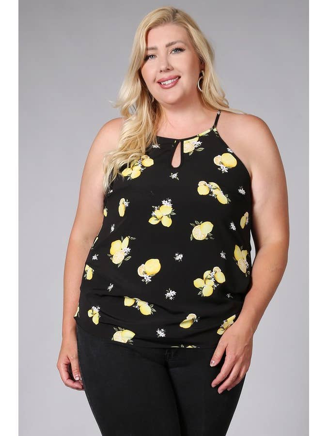 Haute Fox Plus Size & Contemporary - Wholesale Camisole - Women's - Plus Size Lemon Print Cami Top KY17975-2T