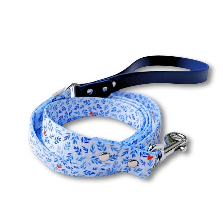Bi-material dog leash with blue foliage for wholesale by Stylidog