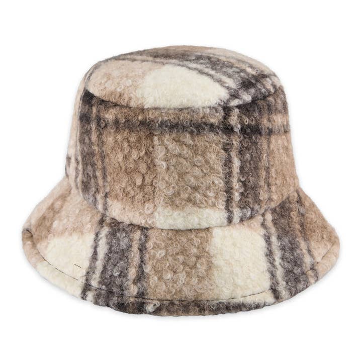 Teddy Bucket Hat - Brown Plaid for wholesale by Hadley Wren