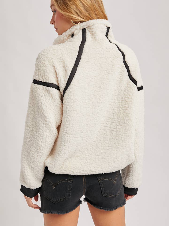 Bluivy - Wholesale Outerwear - Maternity - HALF ZIP CONTRAST SHERPA FLEECE TOP WITH POCKETS6