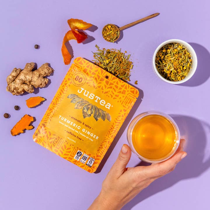 JusTea (No Import Fees to USA) - Wholesale Loose Tea - Turmeric Ginger Stand-up Pouch - Fair-Trade Herbal Tea4