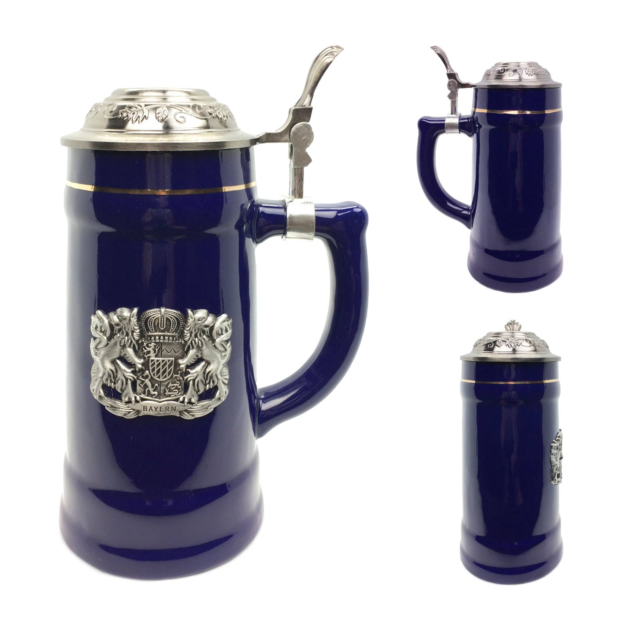 European Heritage Gifts - Wholesale Beer Glass/Mug - .75L Bayern Cobalt Blue Medallion Lidded German Beer Stein3