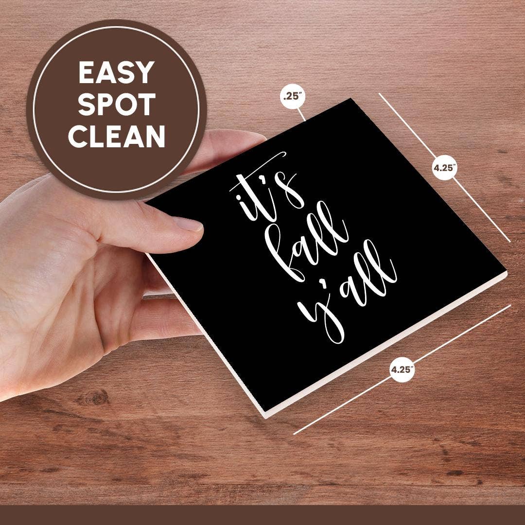 3dRose - Vendita all'ingrosso Sottobicchiere - 3dRose, È autunno, gente. Elegante scritta corsiva bianca su sfondo nero., Sottobicchiere6