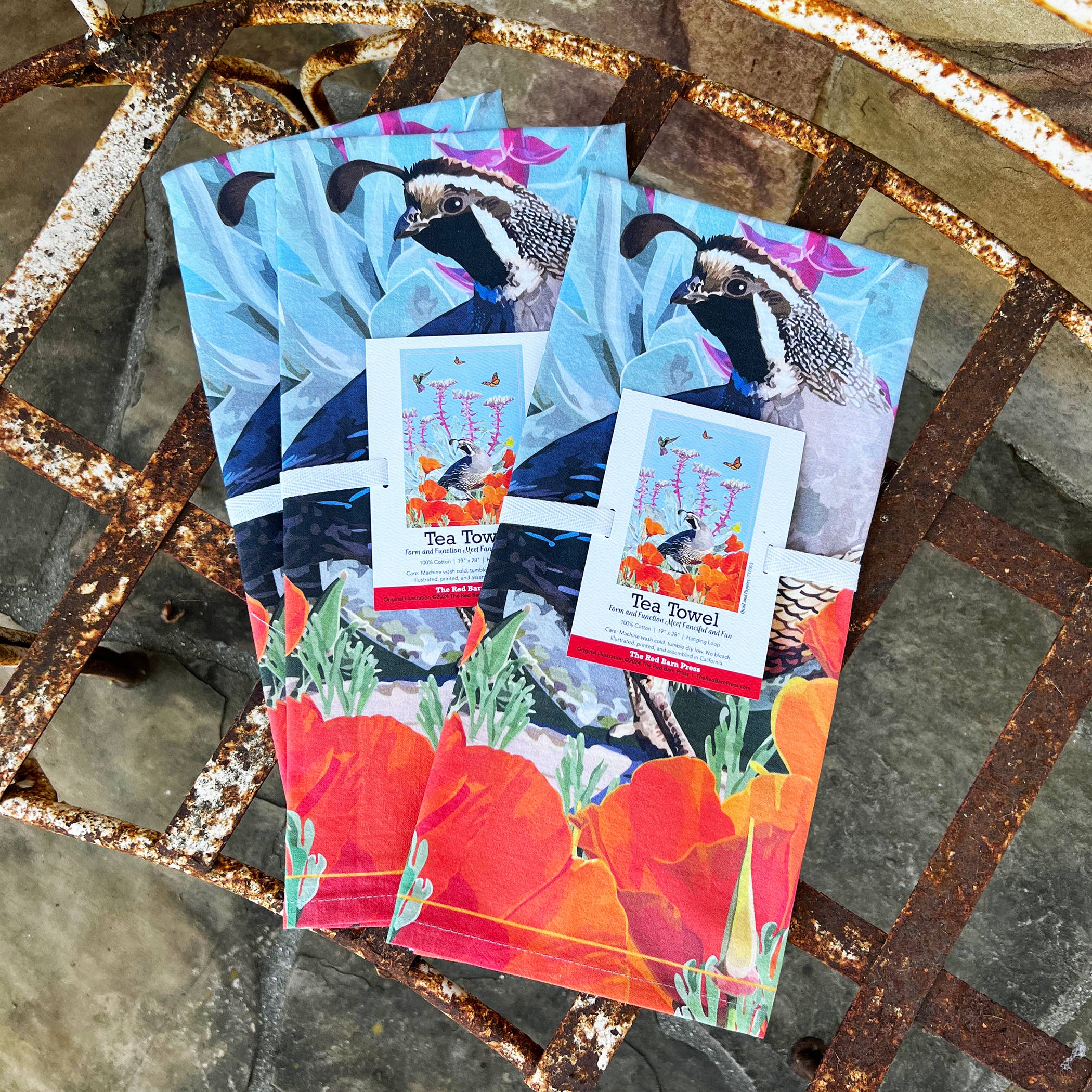 The Red Barn Press - Wholesale Tea Towel - Tea Towel | Quail and Poppies: BACK IN STOCK1