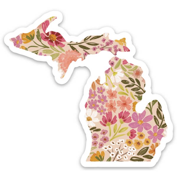 Elyse Breanne Design - Wholesale Sticker - Michigan 3x3in. Floral State Sticker1