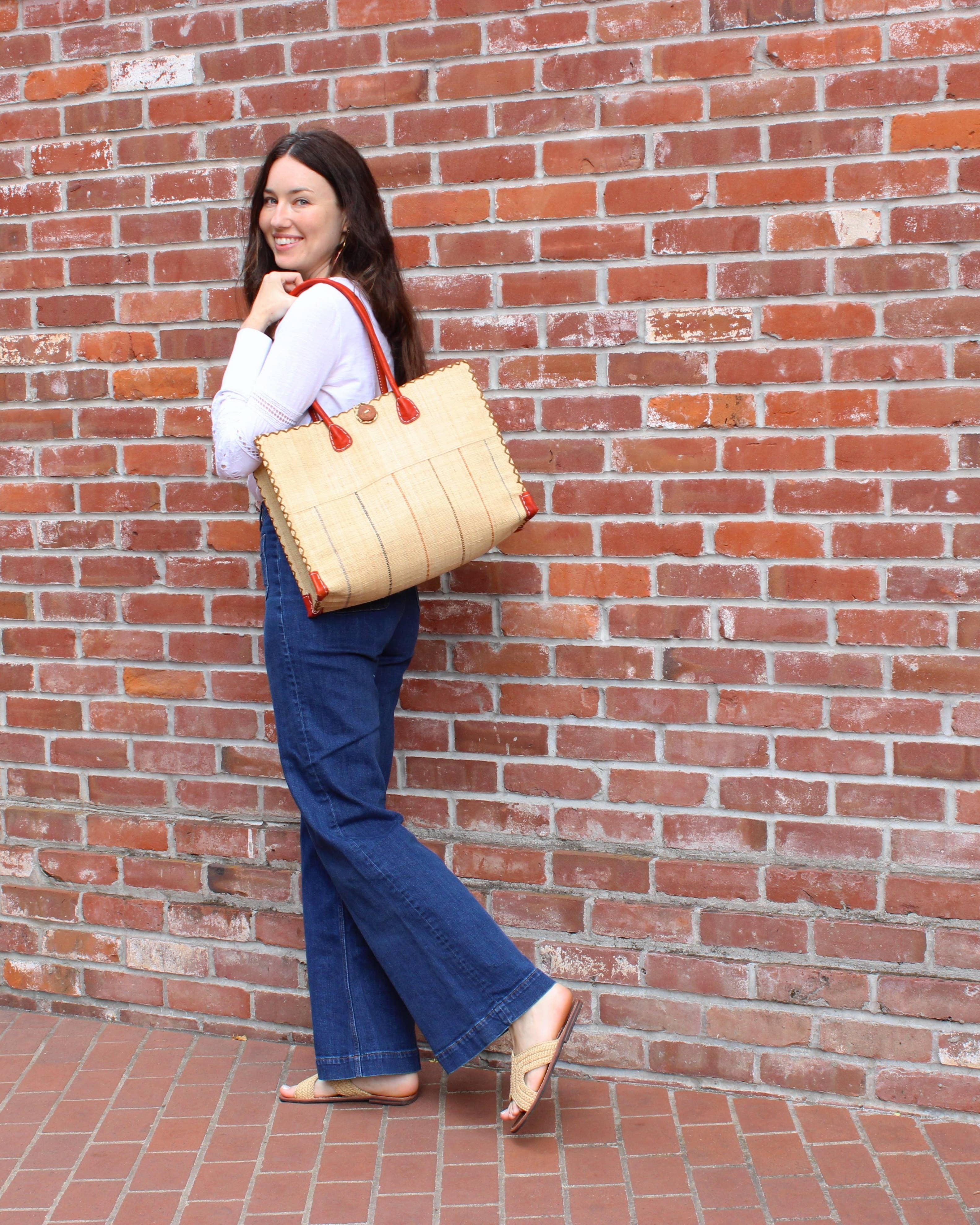 Shebobo - Wholesale Beach Bag - Zafran Pinstripes Straw Beach Bag3