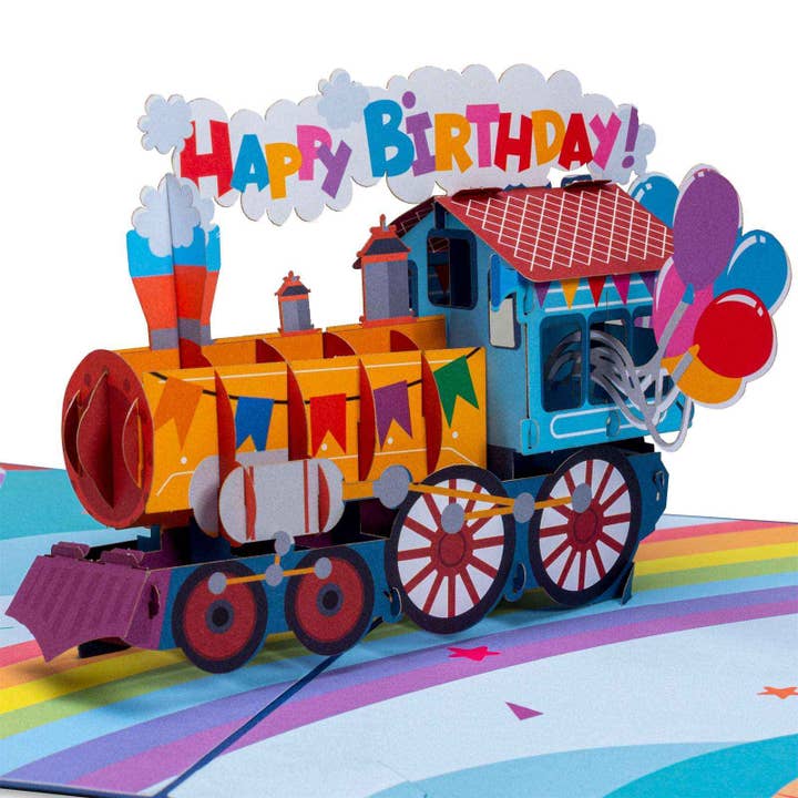 Biglietto pop-up Happy Birthday Train per la vendita all'ingrosso da parte di Paper Love